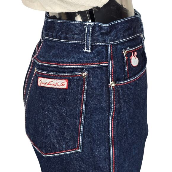 Vintage 70s Gloria Vanderbilt by Murjani Iconic Red White Stitch Dark Wash Jeans - Picture 9 of 16